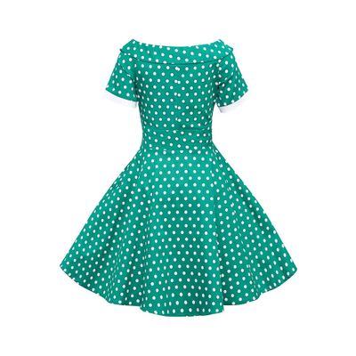 Foto van Dolly and Dotty | Kinderjurk Darlene groen met kleine witte polkadotjes