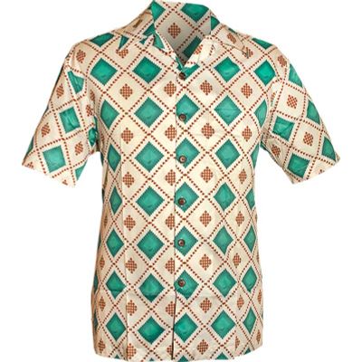 Chenaski | Overhemd korte mouw, chess creme, bruin turquoise