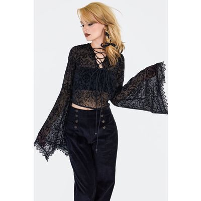 Foto van Jawbreaker | Zwart kanten top met veter detail en Bell sleeves 