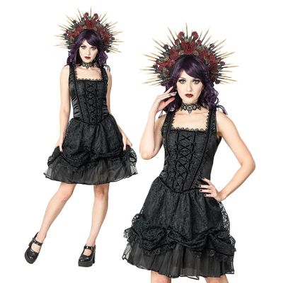 Foto van Sinister | Gothic Lolita mini-jurk Kira, zwart satijn