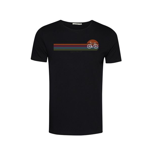 Green Bomb | T-shirt Bike Sunset stripes, zwart bio katoen