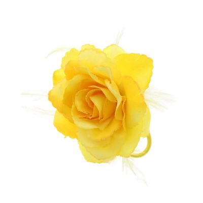 Foto van Zacharia | Gele roos met glitter en veertjes op haarclip, broche en elastiek