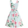 Afbeelding van Dolly and Dotty | Vintage stijl jurk May, lichtblauw met roze rozenprint