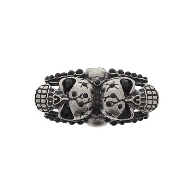 Foto van Zacharia | Knuckle ring, met dubbele Goth skulls met zwarte gem-stenen