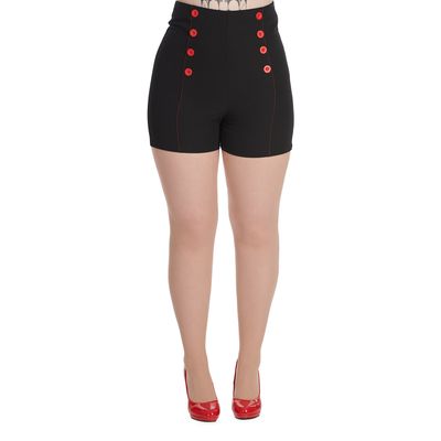 Foto van Banned | Zwarte Rock 'n Roll Korte broek met hoge taille en rode knopen