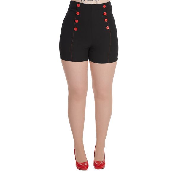 Banned | Zwarte Rock 'n Roll Korte broek met hoge taille en rode knopen