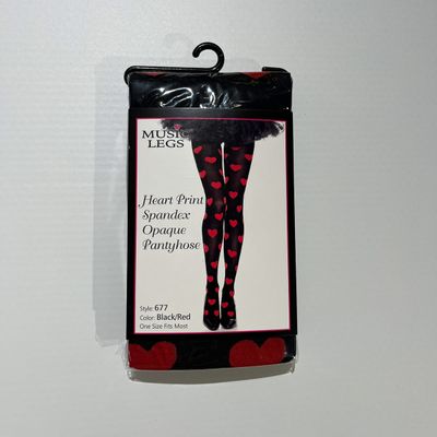 Foto van Music Legs | Zwarte panty met rode hartjes