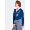 Afbeelding van Voodoo Vixen | Blauwe cardigan Woodland met vogel, paddenstoelen en herfst-borduursels