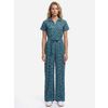 Afbeelding van ATO Berlin | Jumpsuit Olivia, teal petrol met grafisch waaier patroon