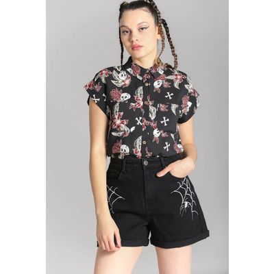 Foto van Hell Bunny | Korte broek Arania met spinnenweb borduursels