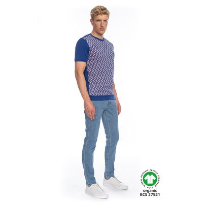 Foto van ATO Berlin | T-shirt Birk met Blauw met retro patroon, biokatoen