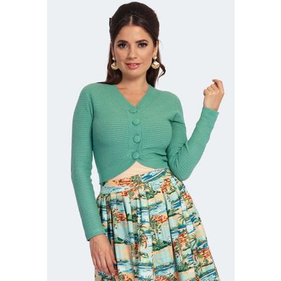 Foto van Voodoo Vixen | Korte Retro cardigan van mint structuur breisel