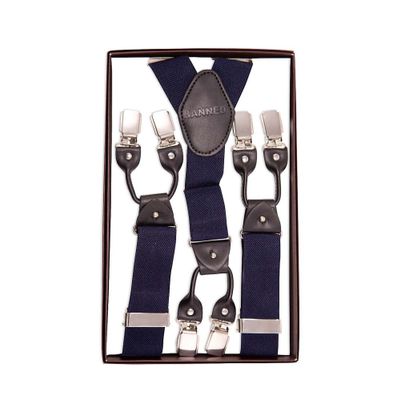 Foto van Banned | Bretels Jefferson braces, navy met clips en knoop streps