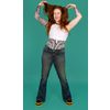 Afbeelding van Run & Fly | Seventies bellbottom jeans, vintage distress denim met goudgele stiksels