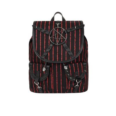 Foto van Banned | Rugtas Bloodline Pentagram, zwart met bloedrode strepen en studs