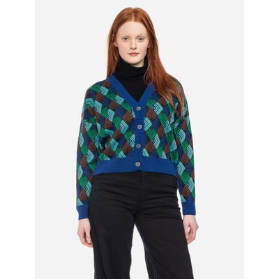 Foto van ATO Berlin | Vest Smilla met blauw bruin retro patroon