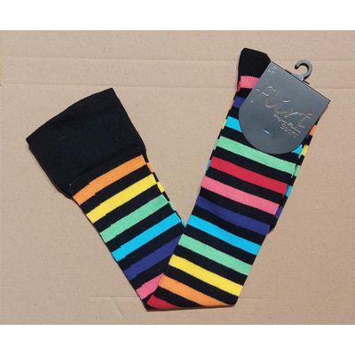 Foto van Flirt | Overknee sokken gestreept regenboog zwarte band