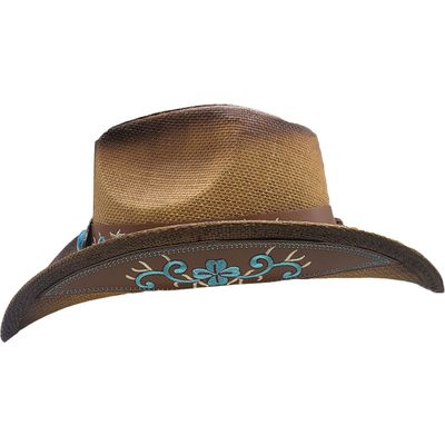 Foto van Major wear | Klassieke zomerse Cowboyhoed burned beige met geborduurde rand en band met steen