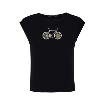 Foto van Green Bomb | Dames t-shirt, Bike spark tender zwart bio katoen mix