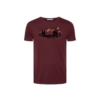 Foto van Green Bomb | T-shirt Bike mountain pines, bordeaux rood bio katoen