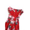 Afbeelding van Dolly and Dotty | Jurk Lily Scarlet rose, rode off shoulder vintage swing jurk met roze rozen