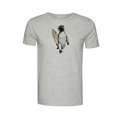 Foto van Green Bomb | T-shirt surf penguin summer print, grijs bio katoen