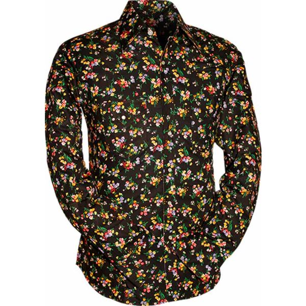 Chenaski | Rockabilly '50 cowboy overhemd, gekleurde bloemetjes 