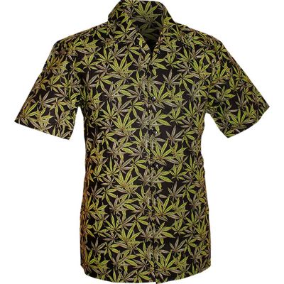 Chenaski | Overhemd korte mouw, weed black, green