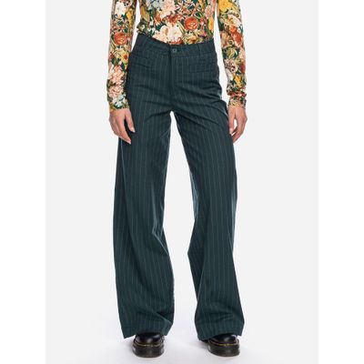 Foto van ATO Berlin | Hoge taille broek Lacy, groen beige gestreept