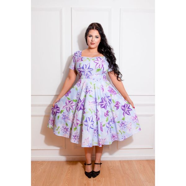 Hearts & Roses | Swing jurk Erin met grote paarse lelies, Queensize