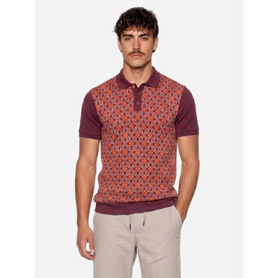 Foto van ATO Berlin | Polo Enzio bio katoen met aubergine en oranje jacquard patroon