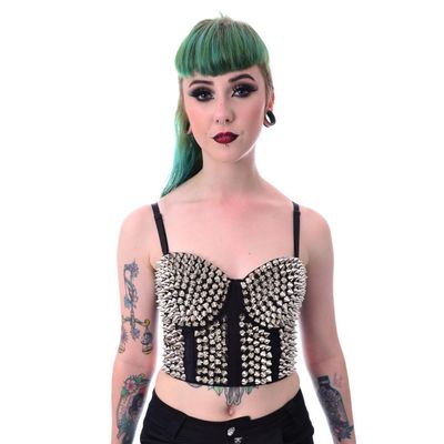 Foto van Poizen Industries | Gothic Corset bra top met spiky studjes