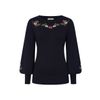 Afbeelding van Banned | Romantische blauwe trui Carla, met ballon mouwen en bloemen borduursels