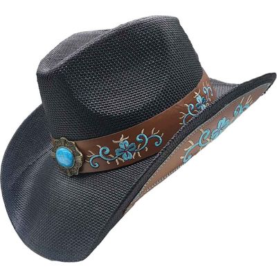 Foto van Major wear | Klassieke zomerse Cowboyhoed zwart met geborduurde rand en band met steen