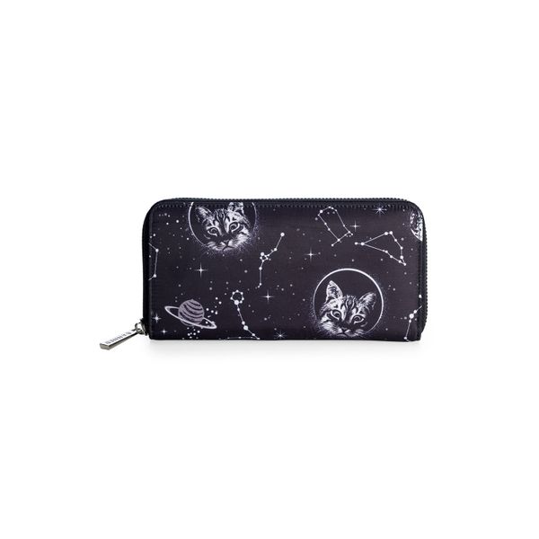Banned | Portemonnee Space cat, zwart met galaxy kat print