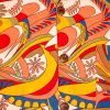 Afbeelding van Chenaski | Overhemd korte mouw, psychedelic flowers, creme blauw rood
