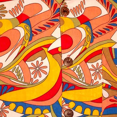Foto van Chenaski | Overhemd korte mouw, psychedelic flowers, creme blauw rood