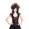 Afbeelding van Sinister | Gothic top Feline, zwart bordeaux fluweel en kanten mini vleugel mouwen