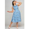 Afbeelding van Collectif | Retro jurk Hepburn, blauw met vlinderprint, flared