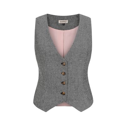Banned | Gilet Selma grijze herringbone, Queensize