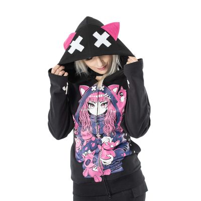 Foto van Cupcake Cult | Zipper-hoody met roze Kitty Mayhem print en een capuchon met katten oren