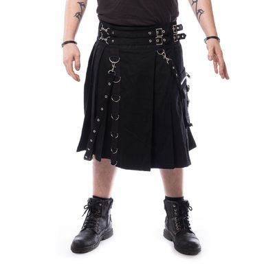 Foto van Chemical Black | Punk Kilt Calle, met geplooid rokdeel gespen, D-ringen en eyelets