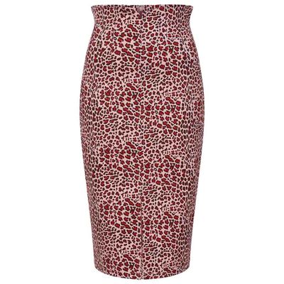 Collectif | Pencil rok Rilla Pink roar, met hoge taille en split voor