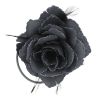 Afbeelding van Zacharia | Grijze roos met glitter en veertjes op haarclip broche en elastiek