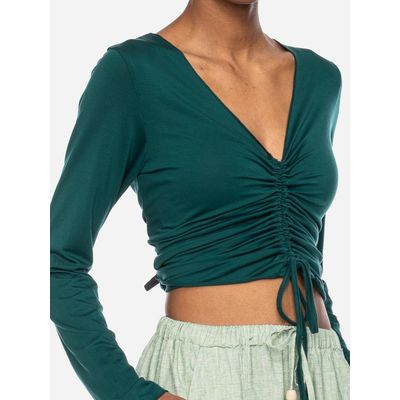 Foto van ATO Berlin | Lange mouw top Tinah, v-hals groene eco viscose