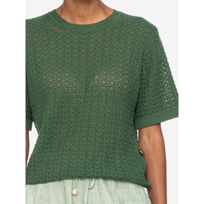 Foto van ATO Berlin | T-shirt Nanet van olijfgroen ajour-breisel, biokatoen