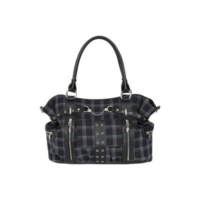 Foto van Banned | Lolita punk schoudertas Rise Up van grijze tartan met rits details