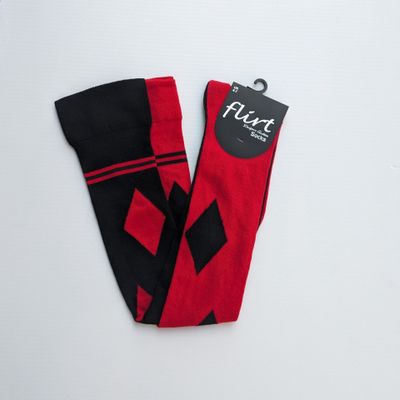 Foto van Flirt | Overknee sokken Harley Quinn split zwart rood ruit