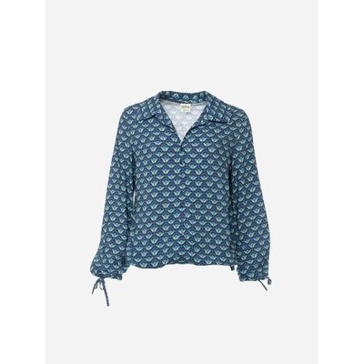 Foto van ATO Berlin | Blouse Liana blauw turquoise retro bloem patroon