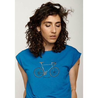 Foto van Green Bomb | Dames t-shirt, Bike city ride blauw bio katoen mix